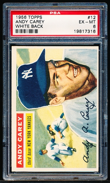 1956 Topps Baseball- #12 Andy Carey, Yankees- PSA Ex-Mt 6