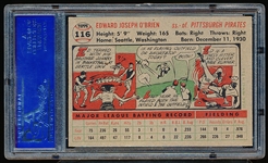 1956 Topps Baseball- #116 Eddie O’Brien, Pirates- PSA NM 7