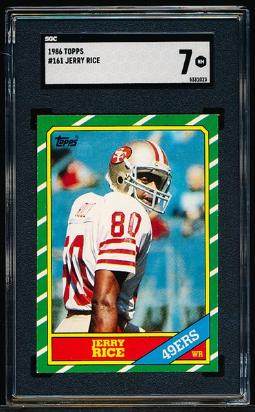 1986 Topps Football- #161 Jerry Rice RC- PSA NM 7