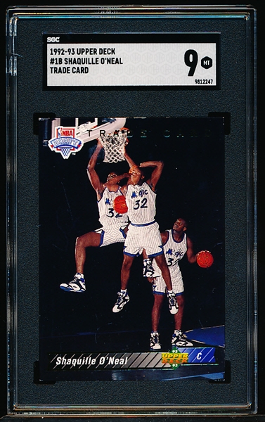 1992-93 Upper Deck Basketball- #1B Shaquille O’Neal Trade Card- SGC 9 Mt
