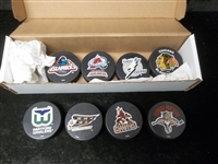 Hockey Logo Puck Lot- 8 Pucks