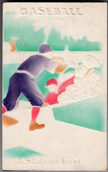 April 21, 1910? Embossed Baseball Postcard “A Slide for First”