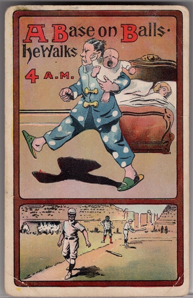 1910? “A Base on Balls” Baseball Related Postcard