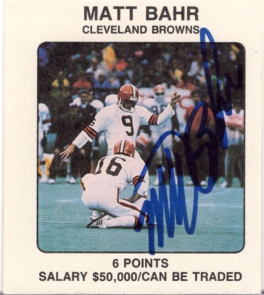Autographed 1989 Franchise Game NFL- Matt Bahr, Browns