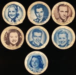 1938-’40 Dixie Brand “Movie Star” Ice Cream Lids- 7 Diff.