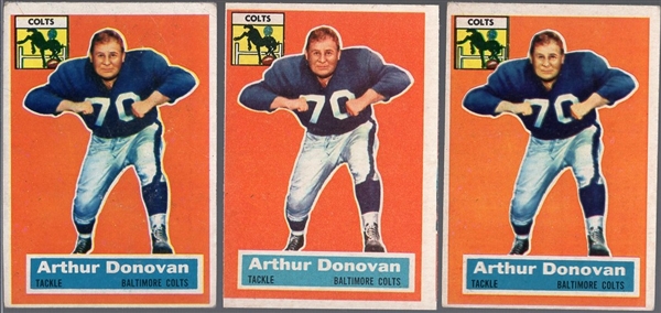 1956 Topps Football- #36 Art Donovan, Colts- 3 Cards