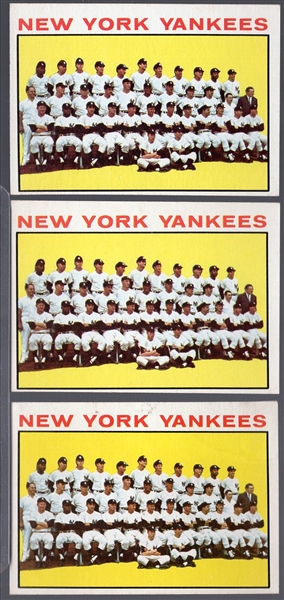 1964 Topps Bb- #433 New York Yankees- 3 Cards