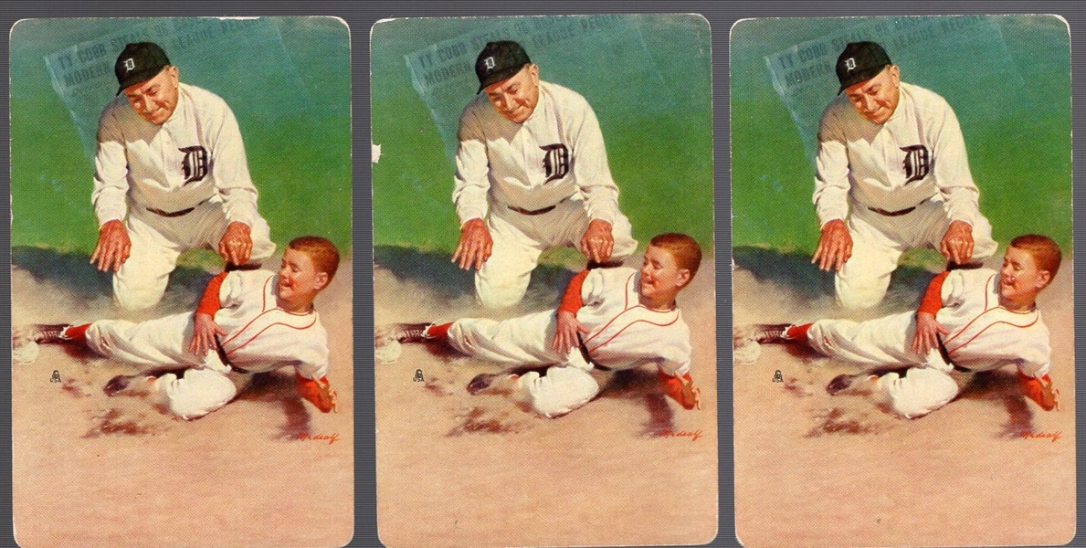 1940’s-50’s Ty Cobb Image with Child Sliding Baseball Playing Cards- 3 Diff.