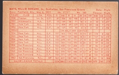 1963 Stat back Exhibit Bsbl. B/W- Willie Mays