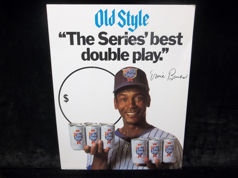 1970’s-80’s Old Style Beer Ernie Banks Easel Backed 11” x 14” Thin Cardboard Display