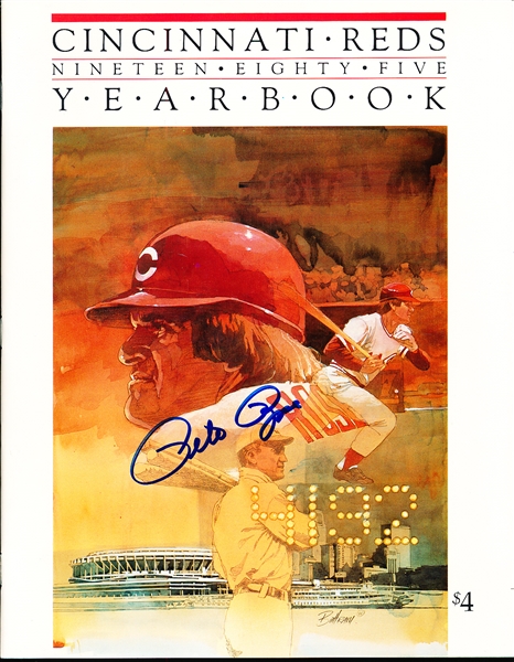 Autographed Pete Rose 1985 Cincinnati Reds MLB Yearbook