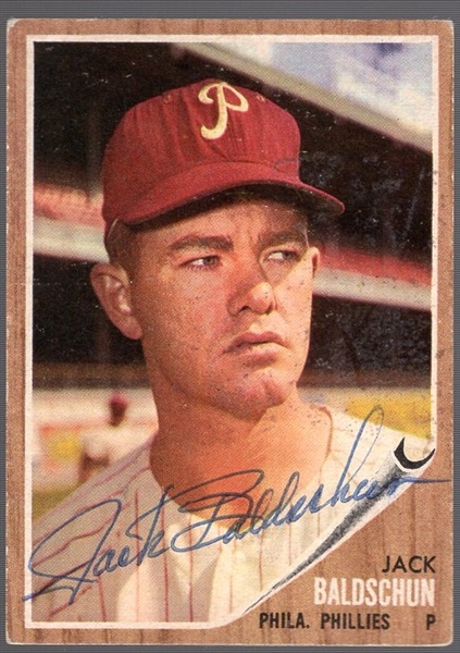 Autographed 1962 Topps Bsbl. #46 Jack Baldschun, Phillies