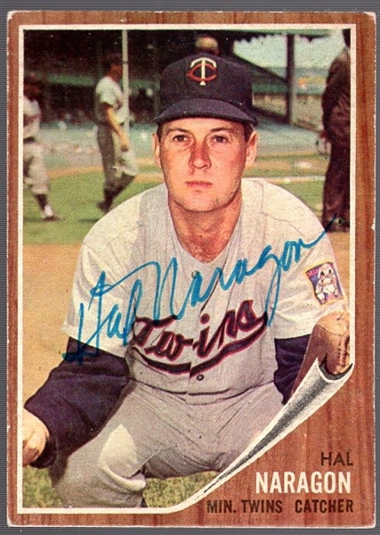 Autographed 1962 Topps Bsbl. #164 Hal Naragon, Twins