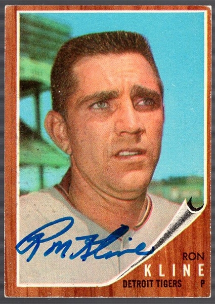 Autographed 1962 Topps Bsbl. #216 Ron Kline, Tigers