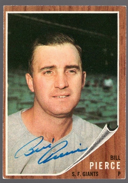 Autographed 1962 Topps Bsbl. #260 Billy Pierce, Giants