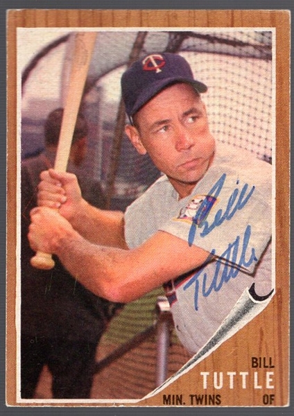 Autographed 1962 Topps Bsbl. #298 Bill Tuttle, Twins