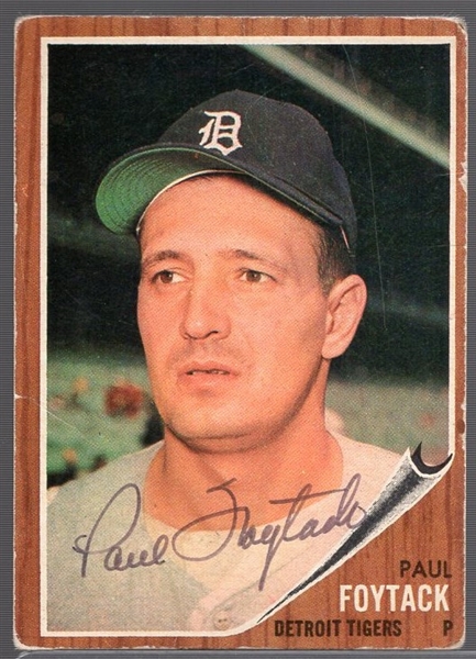 Autographed 1962 Topps Bsbl. #349 Paul Foytack, Tigers