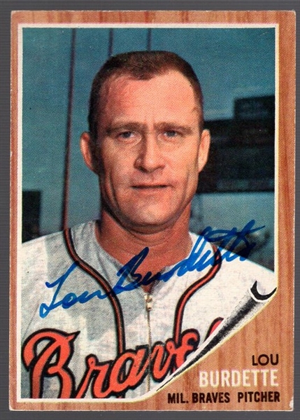 Autographed 1962 Topps Bsbl. #380 Lou Burdette, Braves