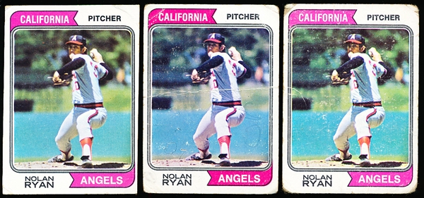 1974 Topps Bb- #20 Nolan Ryan, Angels- 3 Cards