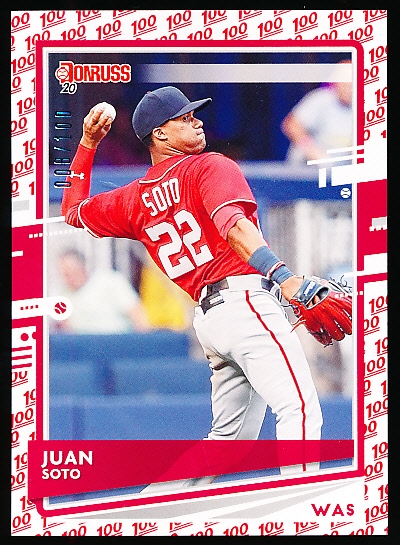 2020 Donruss Bb- #162 Juan Soto, Nationals- “Red 100” Border Version- #008/100