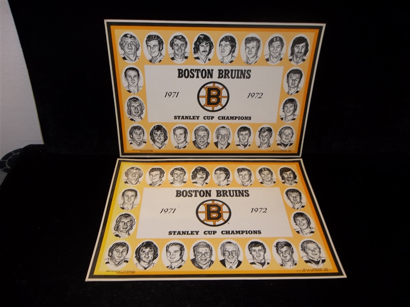 1972 J. A. J. Assoc. Boston Bruins 1971-72 Stanley Cup Champions Laminated Placemats- 2 Placemats