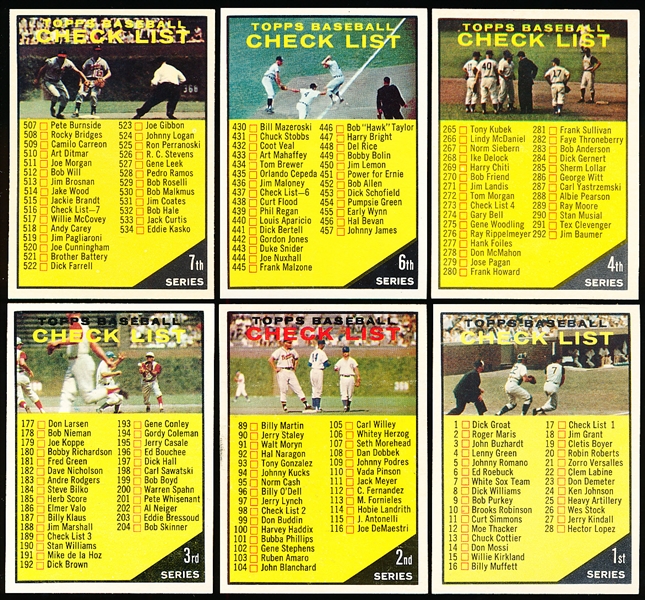1961 Topps Bb- 6 Diff Checklists