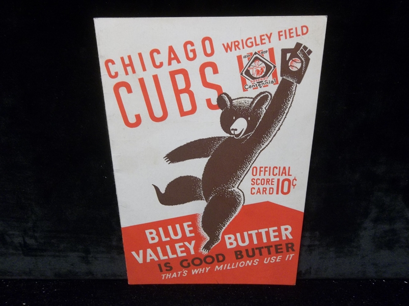 1939 Chicago Cubs Baseball Scorecard vs. St. Louis Cardinals