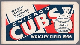 1936 Chicago Cubs -National League Scheduled Games – Schedule Booklet