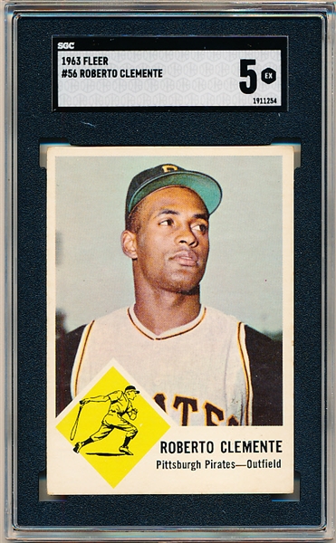 1963 Fleer Baseball- #56 Roberto Clemente, Pirates- SGC 5 (Ex)