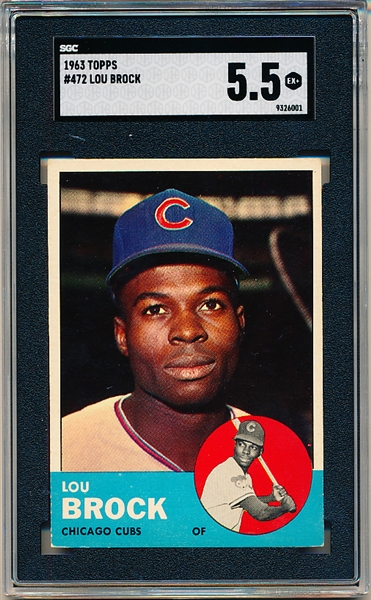 1963 Topps Baseball- #472 Lou Brock, Cubs- SGC 5.5 (Ex+)