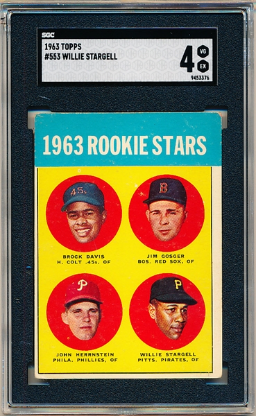 1963 Topps Baseball- #553 Willie Stargell, Rookie Stars- Hi#- SGC 4 (Vg-Ex)