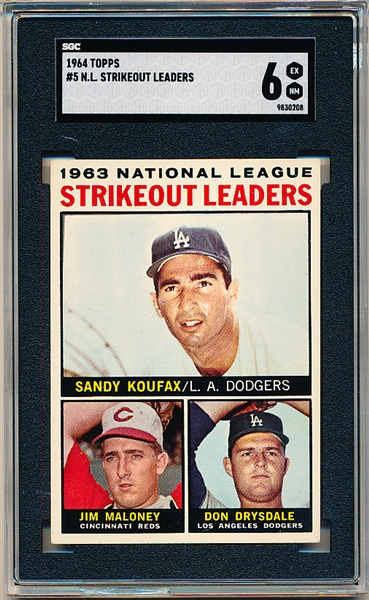 1964 Topps Baseball- #5 NL Strikeout Leaders- Koufax! SGC 6 (Ex-Nm)