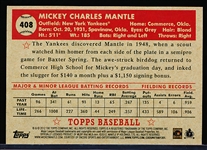 2012 Topps National Collector’s Convention (Baltimore) VIP Promo- #408 Mickey Mantle, Yankees- (1952 Topps Style)