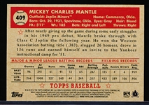 2012 Topps National Collector’s Convention (Baltimore) VIP Promo- #409 Mickey Mantle, Joplin Miners- (1952 Topps Style)