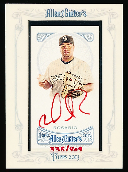 2013 Topps Allen & Ginter Bb- “Red Autographs”- #AGA-WR Wilin Rosario, Rockies- #335/409