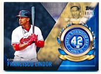 2017 Topps Bb- “Jackie Robinson Patch” Insert Card- #JRPC-FL Francisco Lindor, Indians