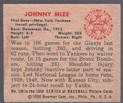 1950 Bowman Bb- #139 Johnny Mize,Yankees