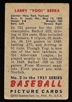 1951 Bowman Baseball- #2 Yogi Berra, Yankees