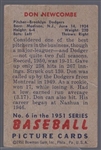 1951 Bowman Baseball- #6 Don Newcombe, Dodgers