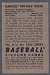 1952 Bowman Bb- #8 Pee Wee Reese, Brooklyn Dodgers