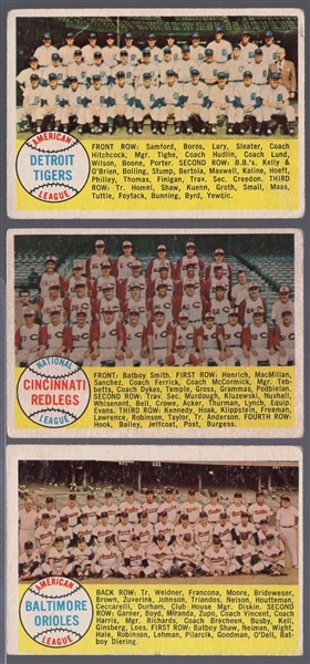 1958 Topps Bb- 3 Diff Team Cards- Numerical Checklist Backs- Variation