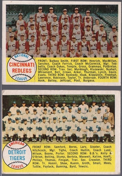1958 Topps Bb- 2 Diff Team Cards- Numerical Checklist backs variation