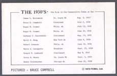 Autographed 1973 TCMA “The 1930’s- Six Consecutive Hits” MLB- Bruce Campbell, Indians