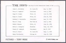 Autographed 1973 TCMA “The 1930’s- Six Consecutive Hits” MLB- Terry Moore, Cardinals