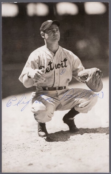 Autographed Cliff Bolton Detroit Tigers MLB B/W Photo Postcard