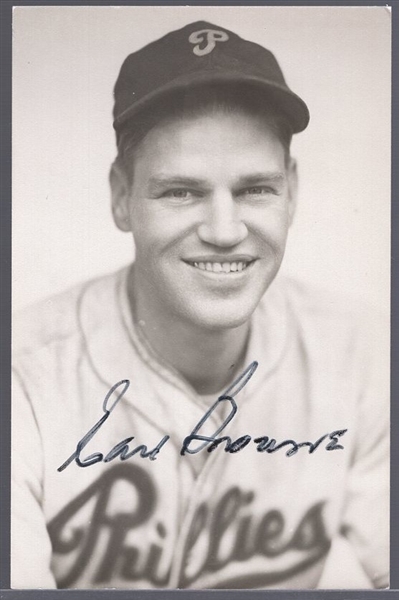 Autographed Earl Browne Philadelphia Phillies MLB B/W Photo Postcard