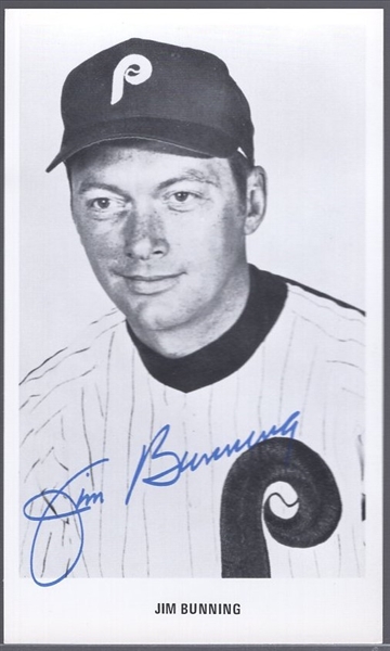 Autographed Jim Bunning Philadelphia Phillies MLB B/W 3-¼” x 5-½” Photo Card