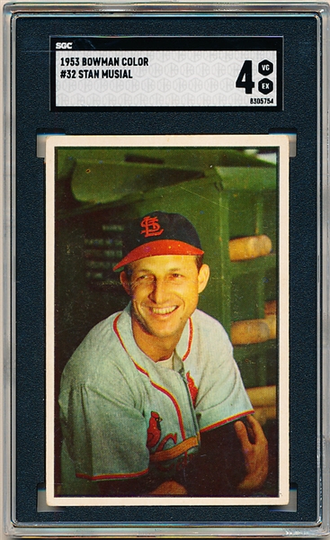 1953 Bowman Baseball Color- #32 Stan Musial, Cardinals- SGC 4 (Vg-Ex)