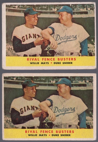 1958 Topps Bb- #438 Willie Mays/ Duke Snider- 2 Cards