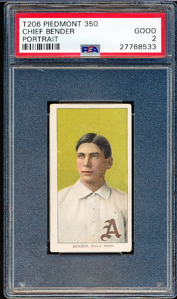 1909-11 T206 Baseball- Chief Bender, Portrait- PSA Good 2- Piedmont 350 Back